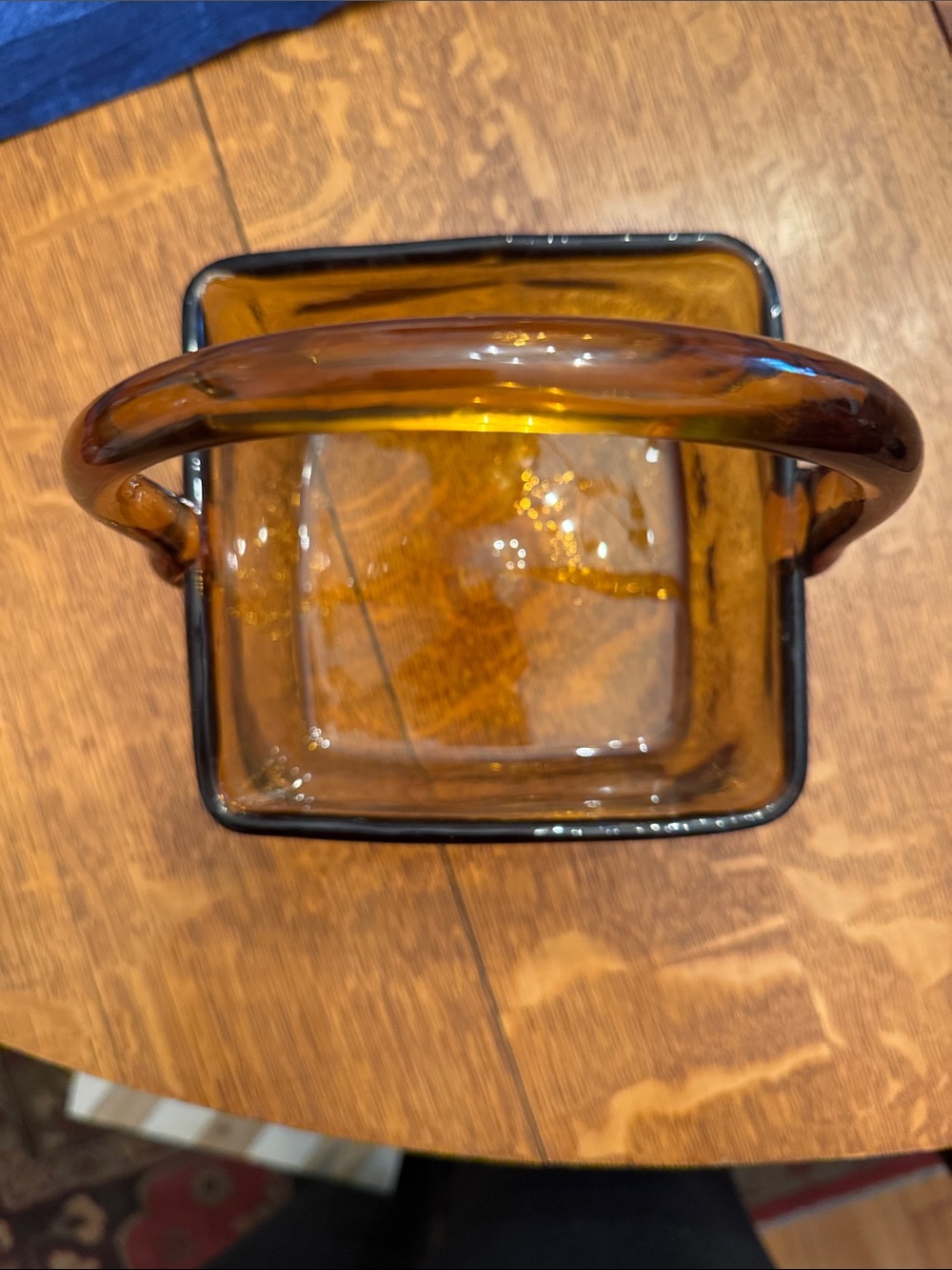 Amber Glass Basket Vase with Handle
